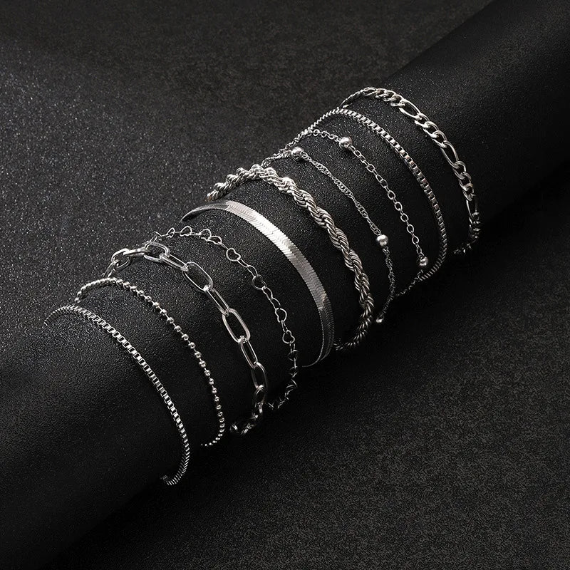 Layered Snake Chain Bracelet Set – Gold & Silver