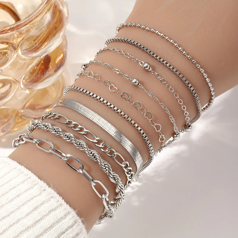 Layered Snake Chain Bracelet Set – Gold & Silver