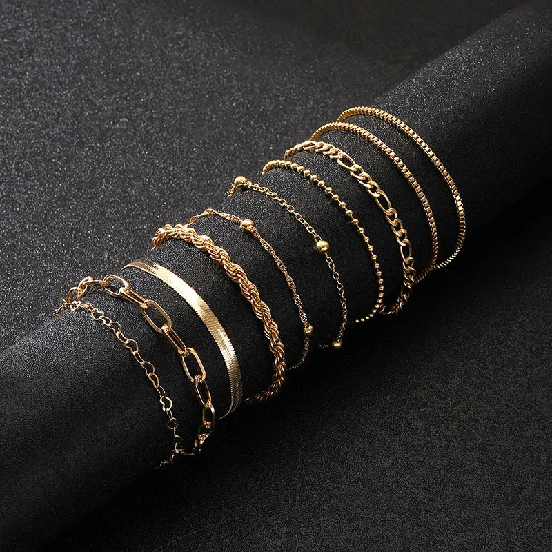 Layered Snake Chain Bracelet Set – Gold & Silver