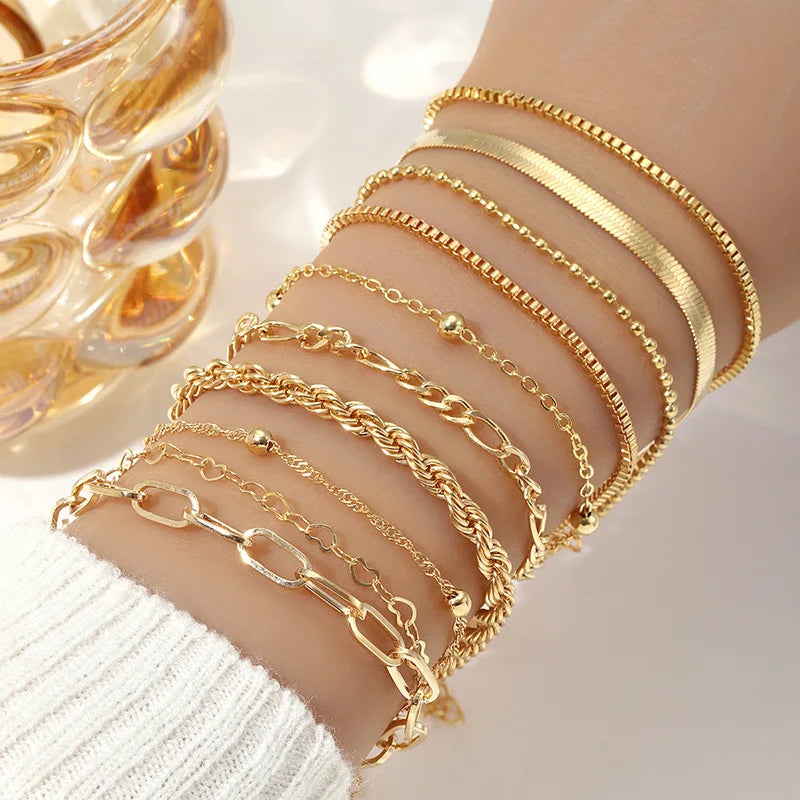 Layered Snake Chain Bracelet Set – Gold & Silver